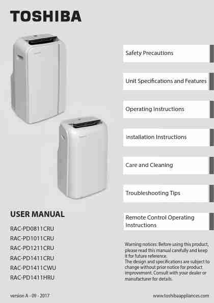 Toshiba Portable Air Conditioner Rac Pd1011cru Manual-page_pdf